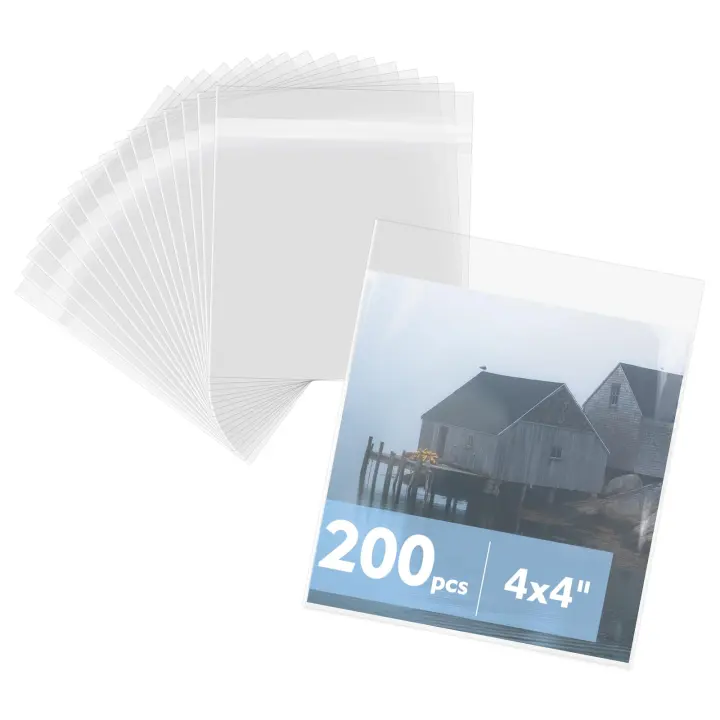 200-Pack 4x4 Inch Clear Resealable Sleeves for Photos & Cards